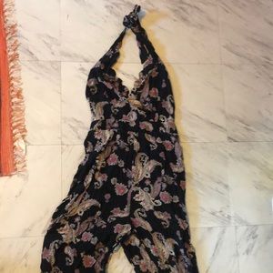 Black paisley boho jumpsuit halter American Eagle
